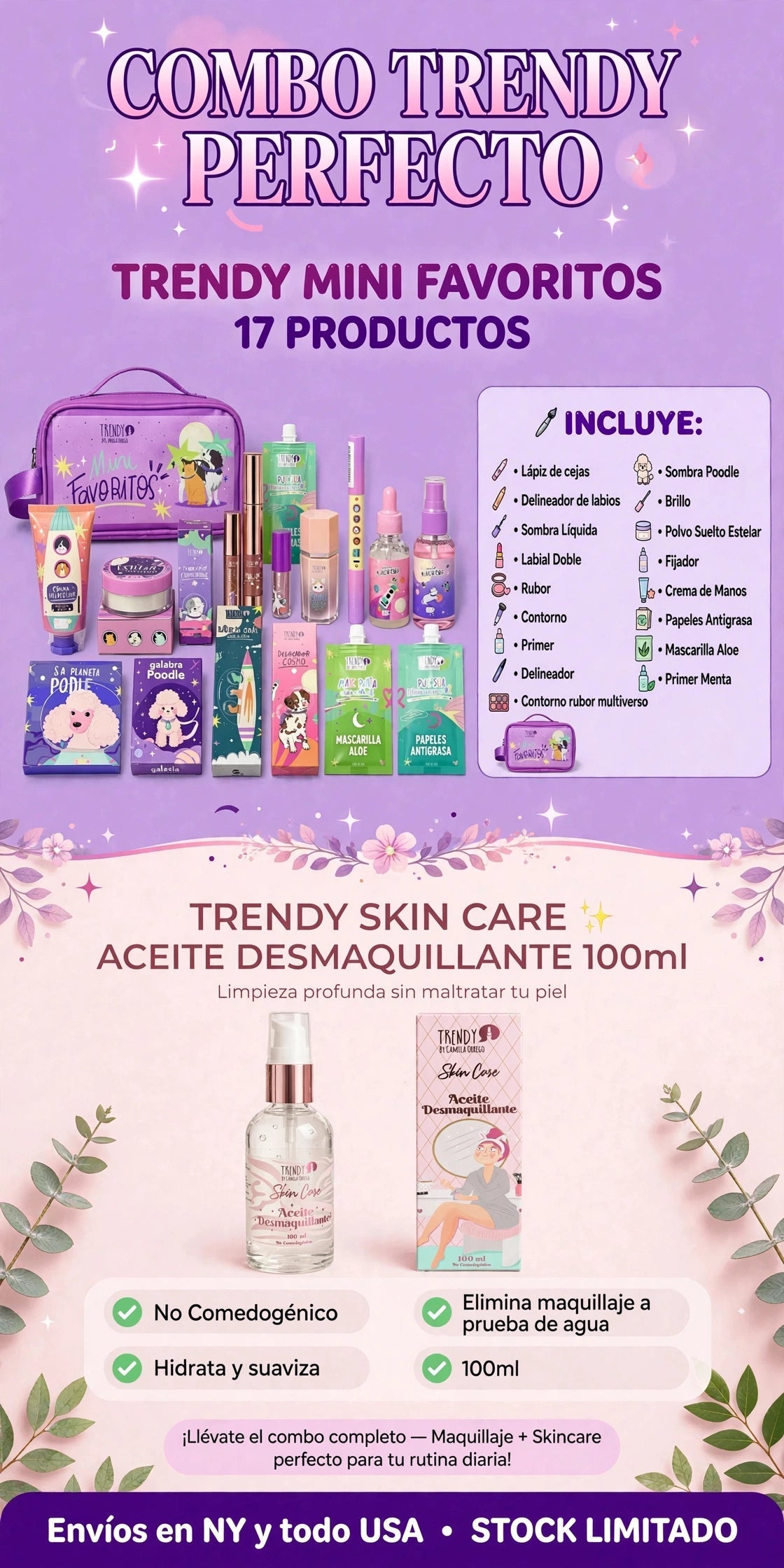 Combo Trendy Perfecto – Mini Favoritos 17 Productos + Aceite Desmaquillante Ku