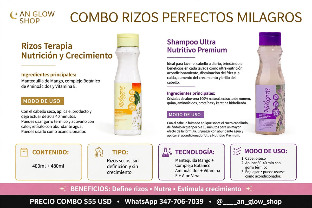 Combo Rizos Perfectos Milagros – Rizos Terapia + Shampoo Ultra Nutritivo